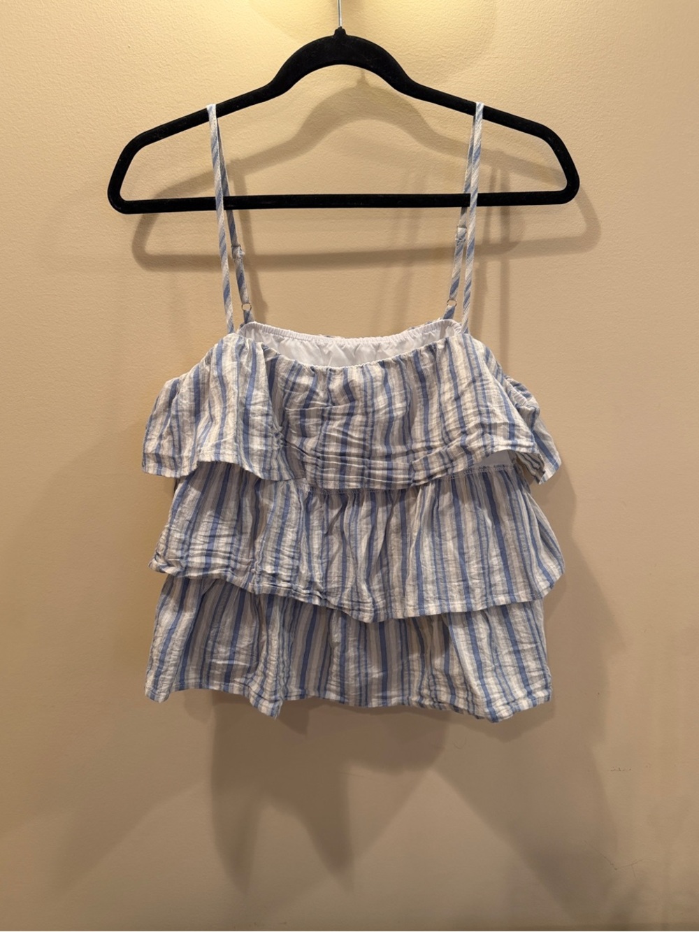Cider Blue & White Striped Ruffle Tiered Cami